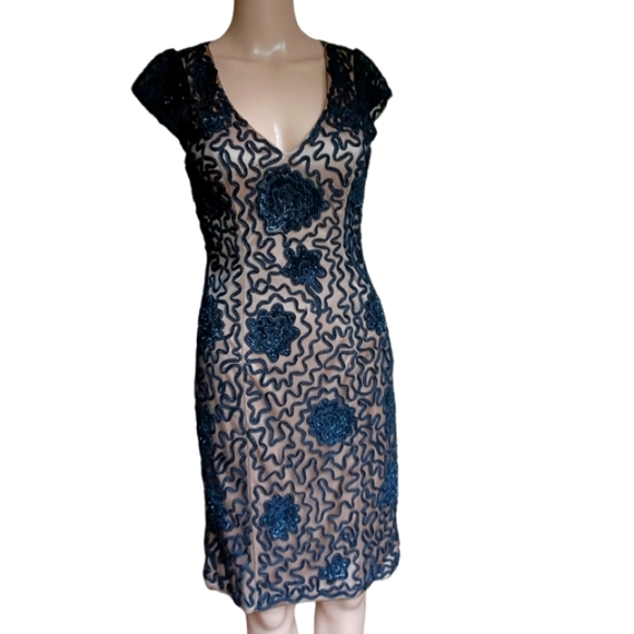 Sue Wong Dresses & Skirts - Sue Wong Beaded Black Dress Crochet Flowers 4